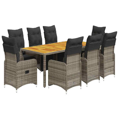 9Dílný Zahradní Bistro Set S Poduškami Šedý Polyratan