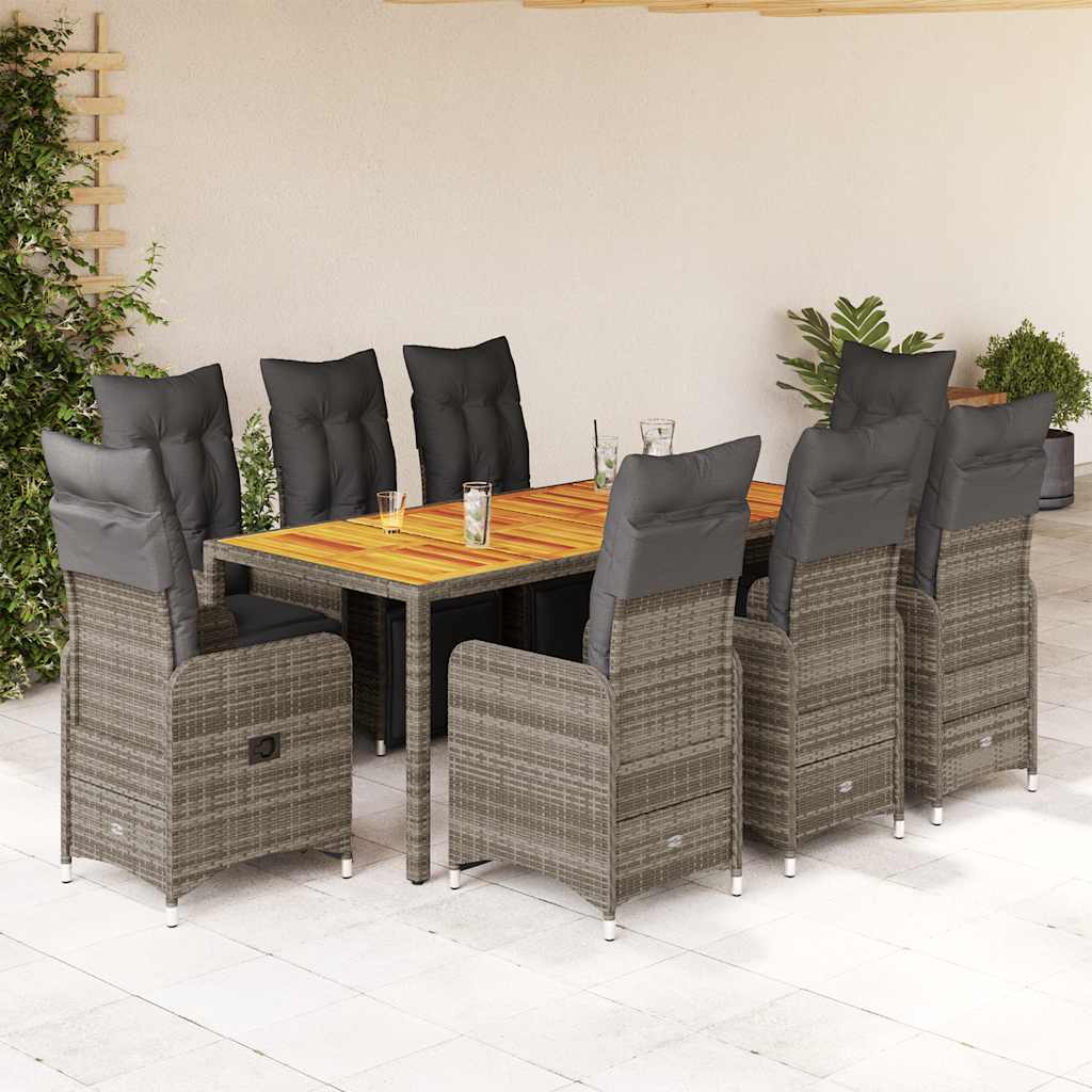 9Dílný Zahradní Bistro Set S Poduškami Šedý Polyratan