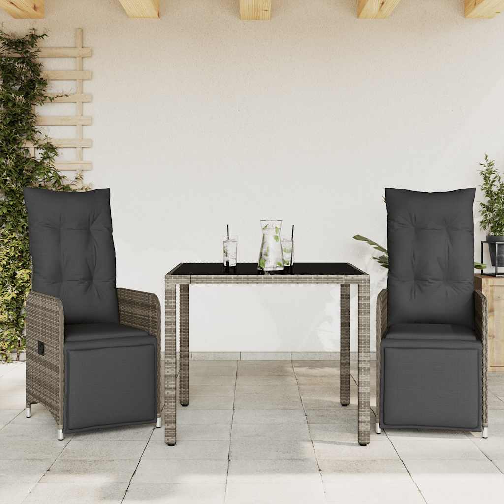 3Dílný Zahradní Bistro Set S Poduškami Šedý Polyratan