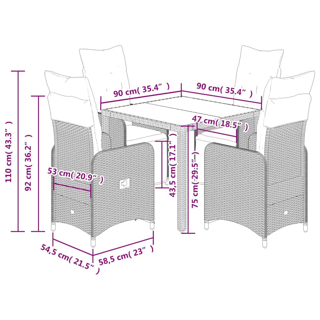 5Dílný Zahradní Bistro Set S Poduškami Hnědý Polyratan
