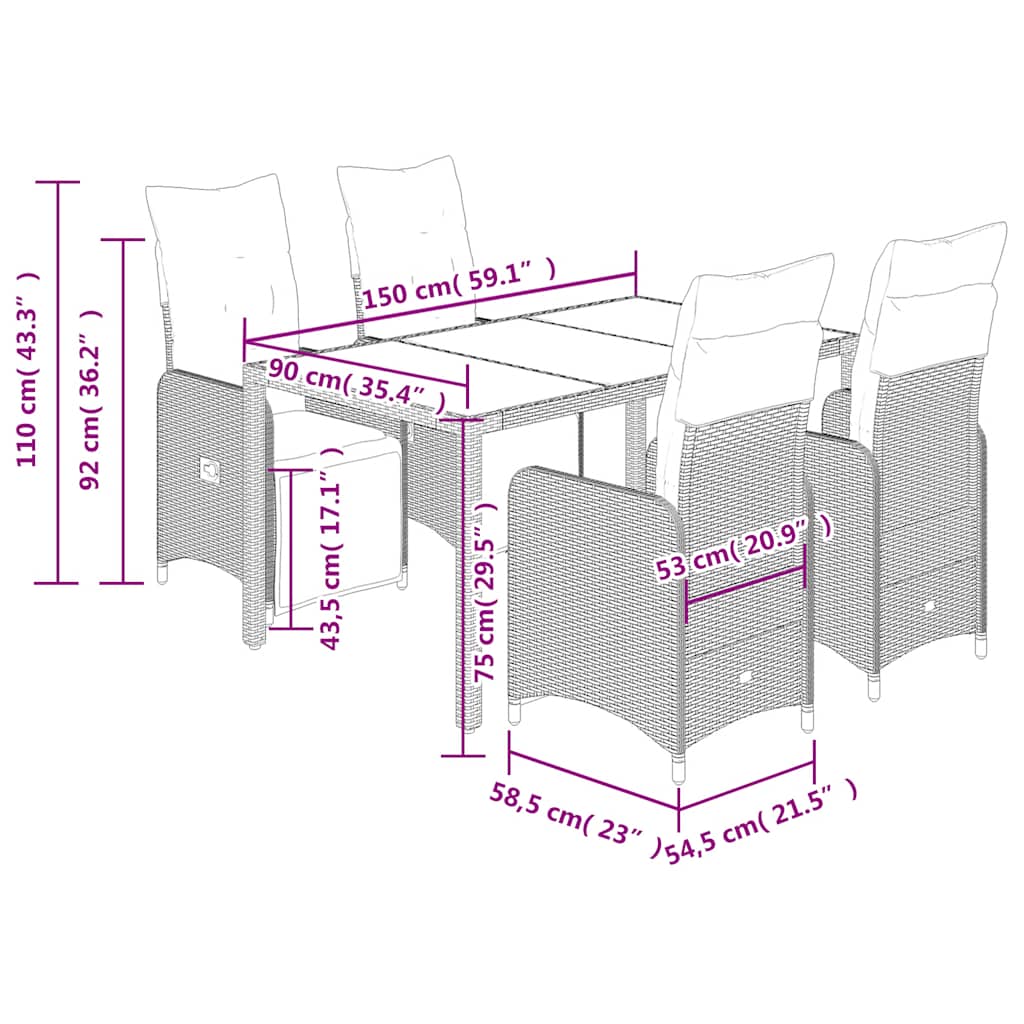 5Dílný Zahradní Bistro Set S Poduškami Hnědý Polyratan
