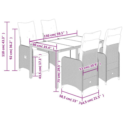 5Dílný Zahradní Bistro Set S Poduškami Hnědý Polyratan