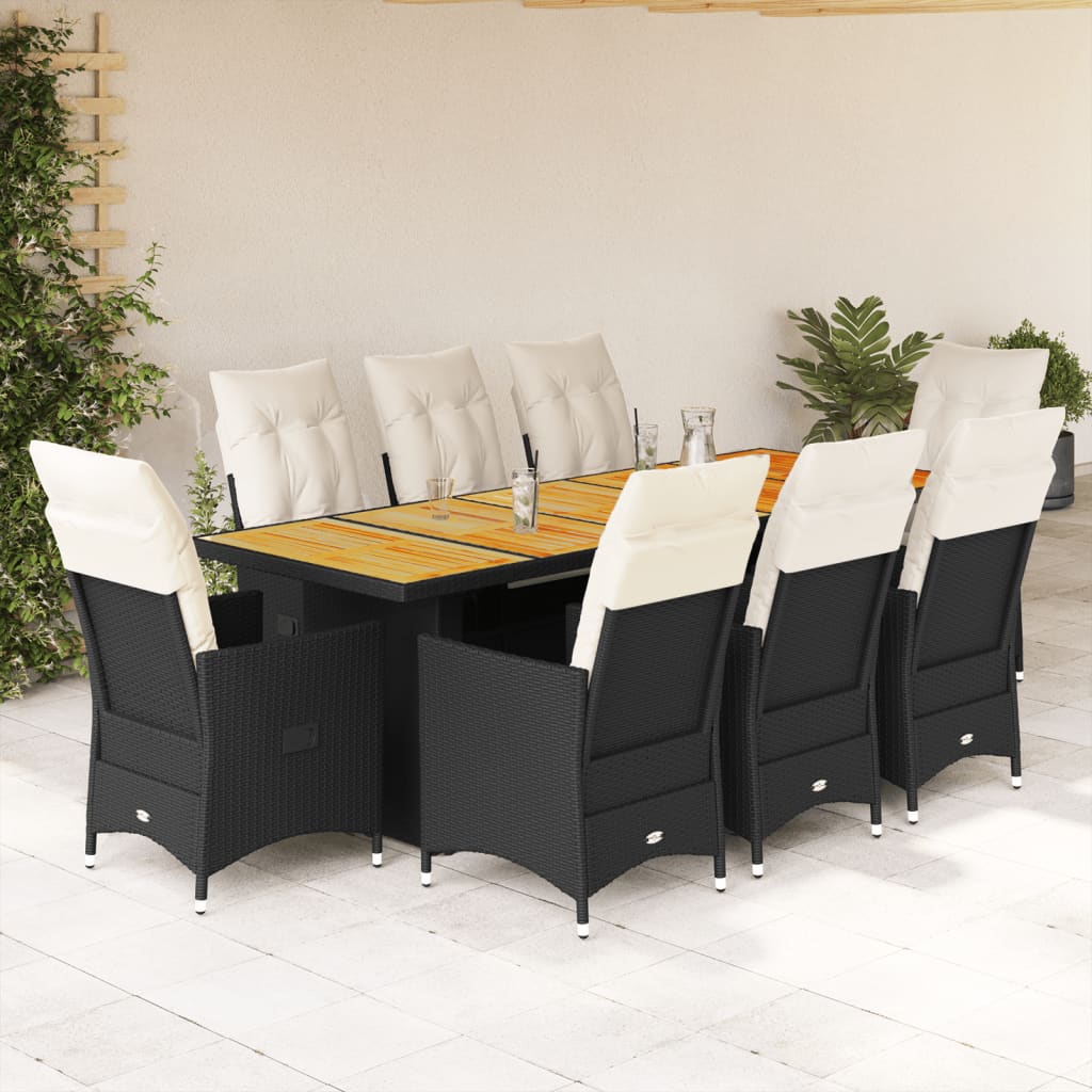 11Dílný Zahradní Bistro Set S Poduškami Černý Polyratan