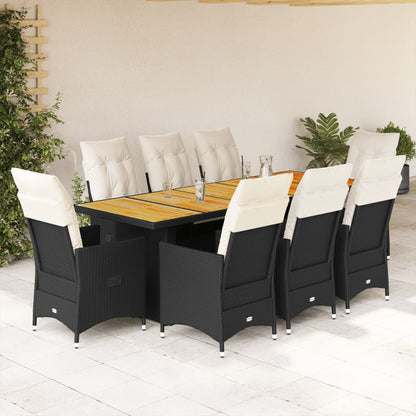 11Dílný Zahradní Bistro Set S Poduškami Černý Polyratan