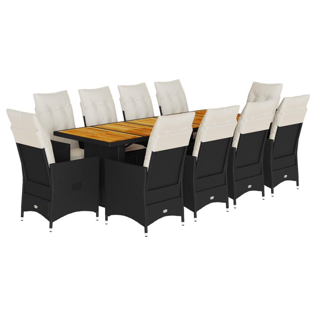11Dílný Zahradní Bistro Set S Poduškami Černý Polyratan