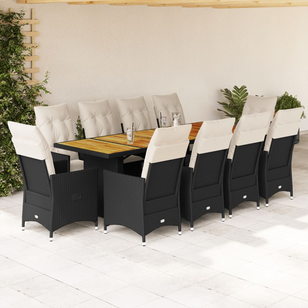 11Dílný Zahradní Bistro Set S Poduškami Černý Polyratan