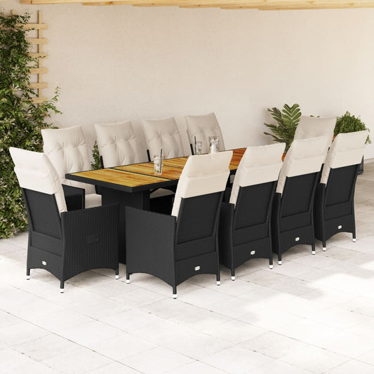 11Dílný Zahradní Bistro Set S Poduškami Černý Polyratan