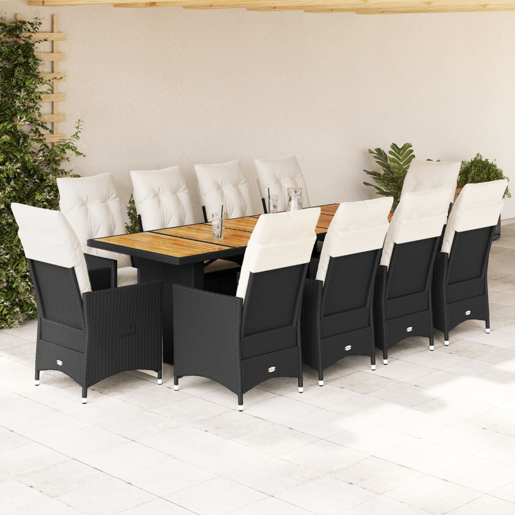 11Dílný Zahradní Bistro Set S Poduškami Černý Polyratan