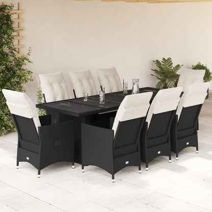 11Dílný Zahradní Bistro Set S Poduškami Černý Polyratan