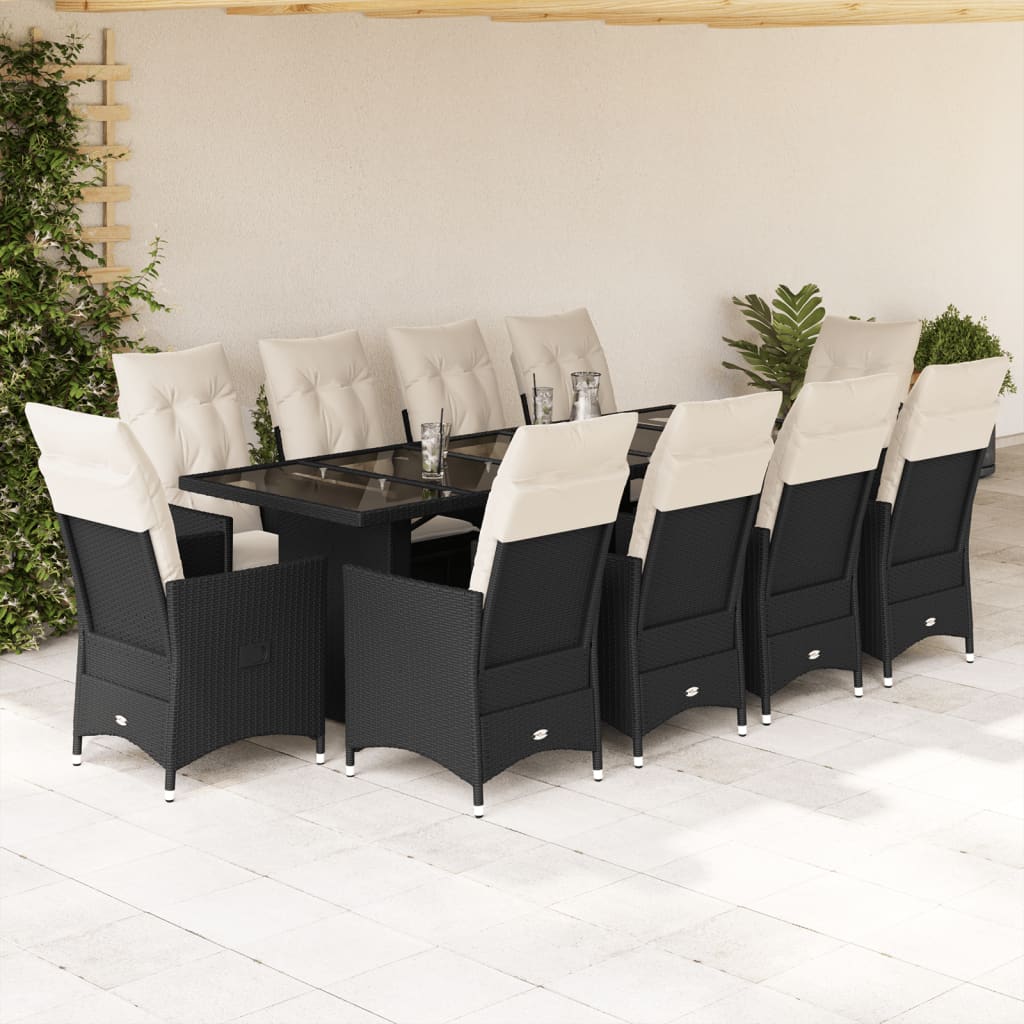 11Dílný Zahradní Bistro Set S Poduškami Černý Polyratan