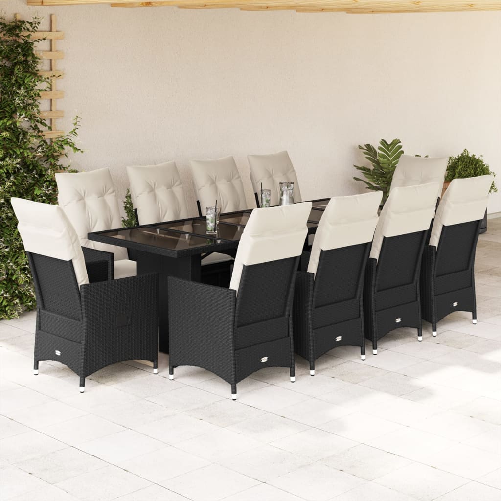 11Dílný Zahradní Bistro Set S Poduškami Černý Polyratan