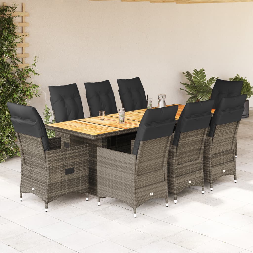 9Dílný Zahradní Bistro Set S Poduškami Šedý Polyratan