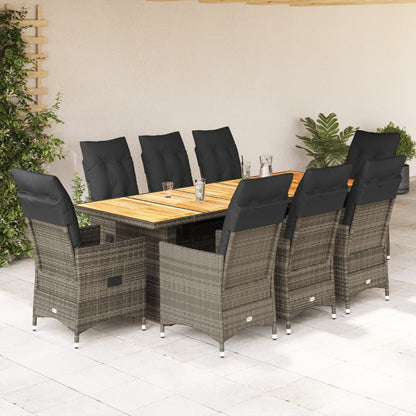 9Dílný Zahradní Bistro Set S Poduškami Šedý Polyratan