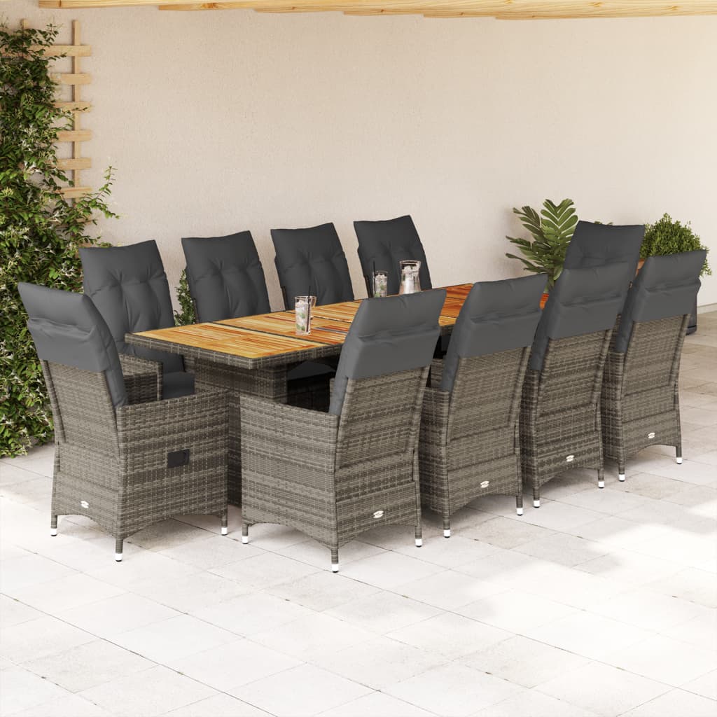 9Dílný Zahradní Bistro Set S Poduškami Šedý Polyratan