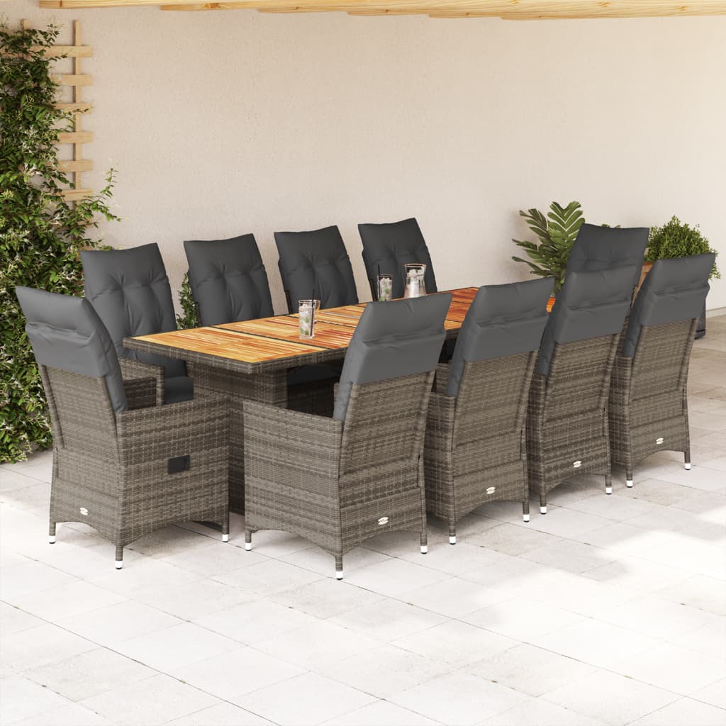 9Dílný Zahradní Bistro Set S Poduškami Šedý Polyratan
