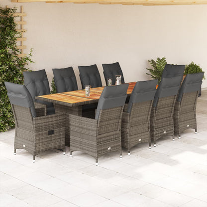 9Dílný Zahradní Bistro Set S Poduškami Šedý Polyratan