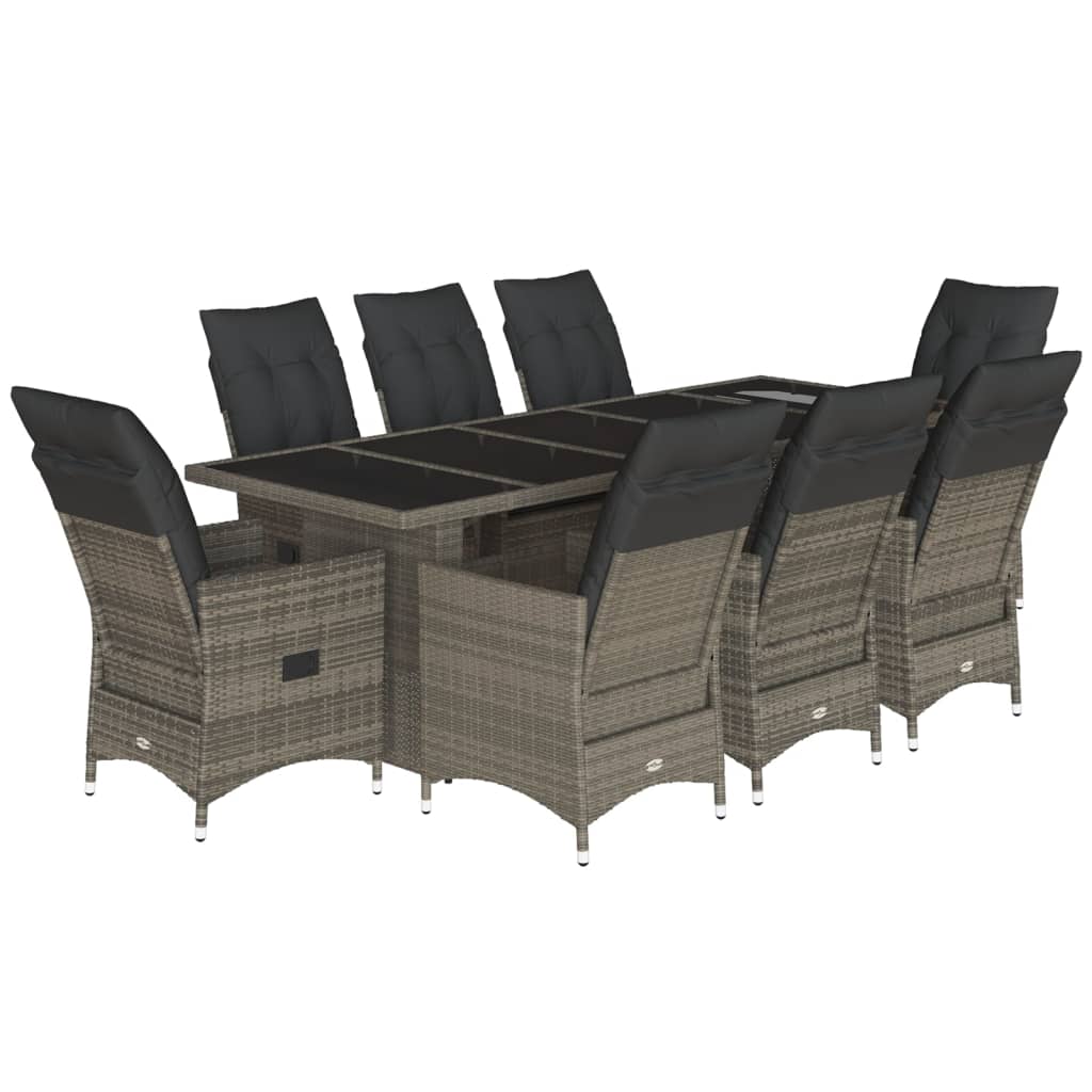 9Dílný Zahradní Bistro Set S Poduškami Šedý Polyratan