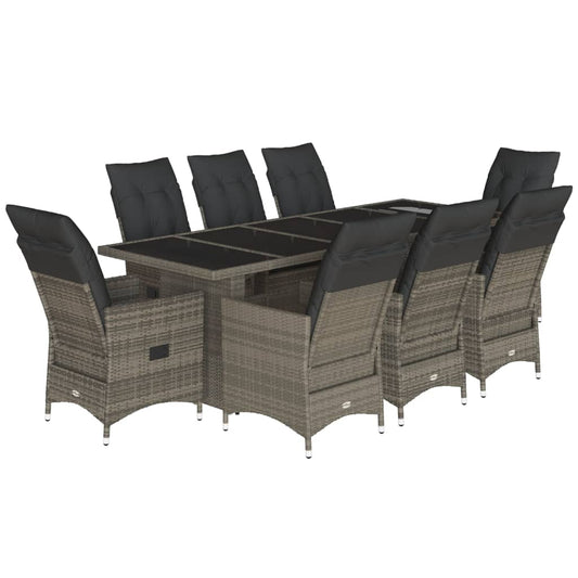 9Dílný Zahradní Bistro Set S Poduškami Šedý Polyratan