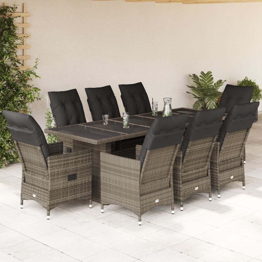 9Dílný Zahradní Bistro Set S Poduškami Šedý Polyratan