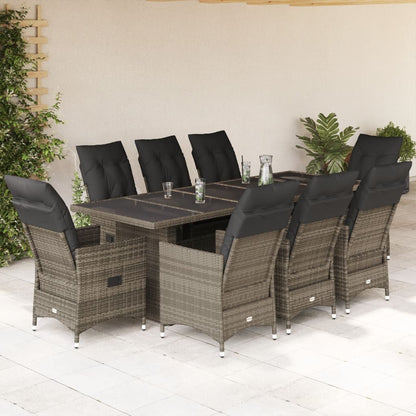 9Dílný Zahradní Bistro Set S Poduškami Šedý Polyratan