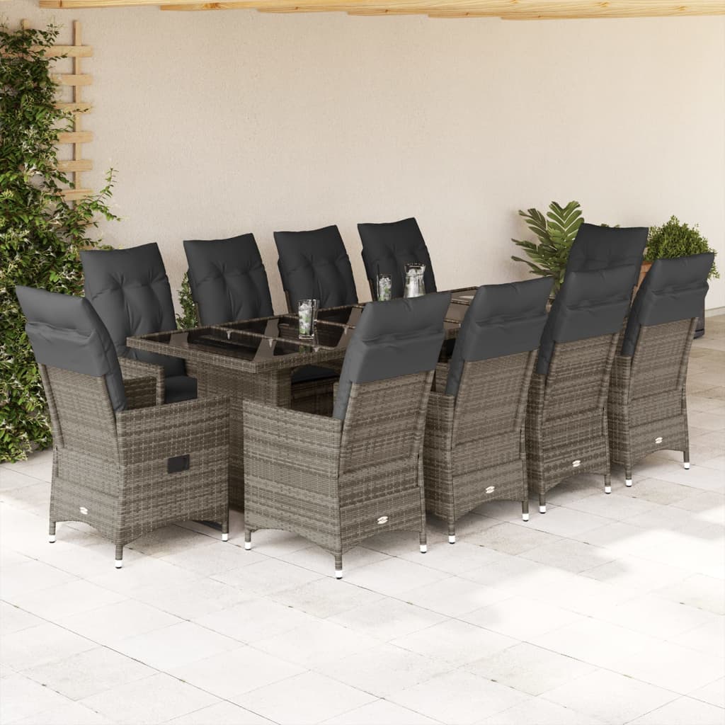9Dílný Zahradní Bistro Set S Poduškami Šedý Polyratan