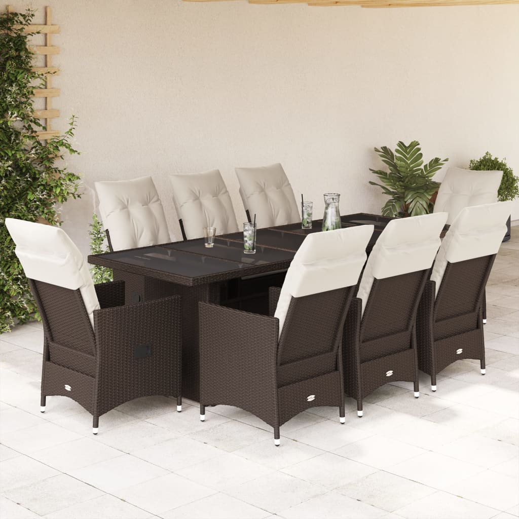 9Dílný Zahradní Bistro Set S Poduškami Hnědý Polyratan