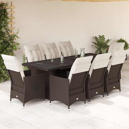 9Dílný Zahradní Bistro Set S Poduškami Hnědý Polyratan