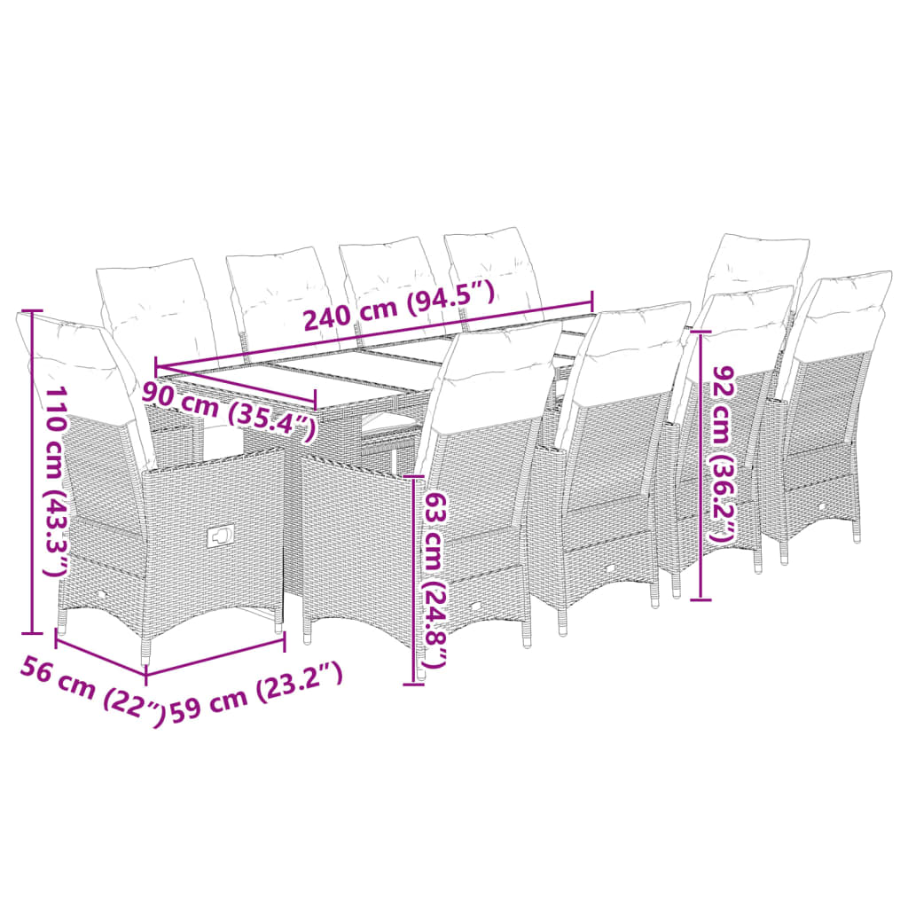 11Dílný Zahradní Bistro Set S Poduškami Hnědý Polyratan