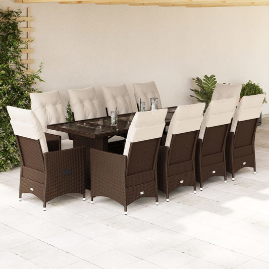 11Dílný Zahradní Bistro Set S Poduškami Hnědý Polyratan