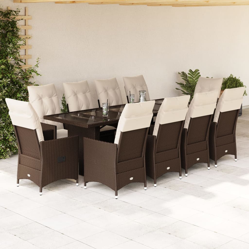 11Dílný Zahradní Bistro Set S Poduškami Hnědý Polyratan