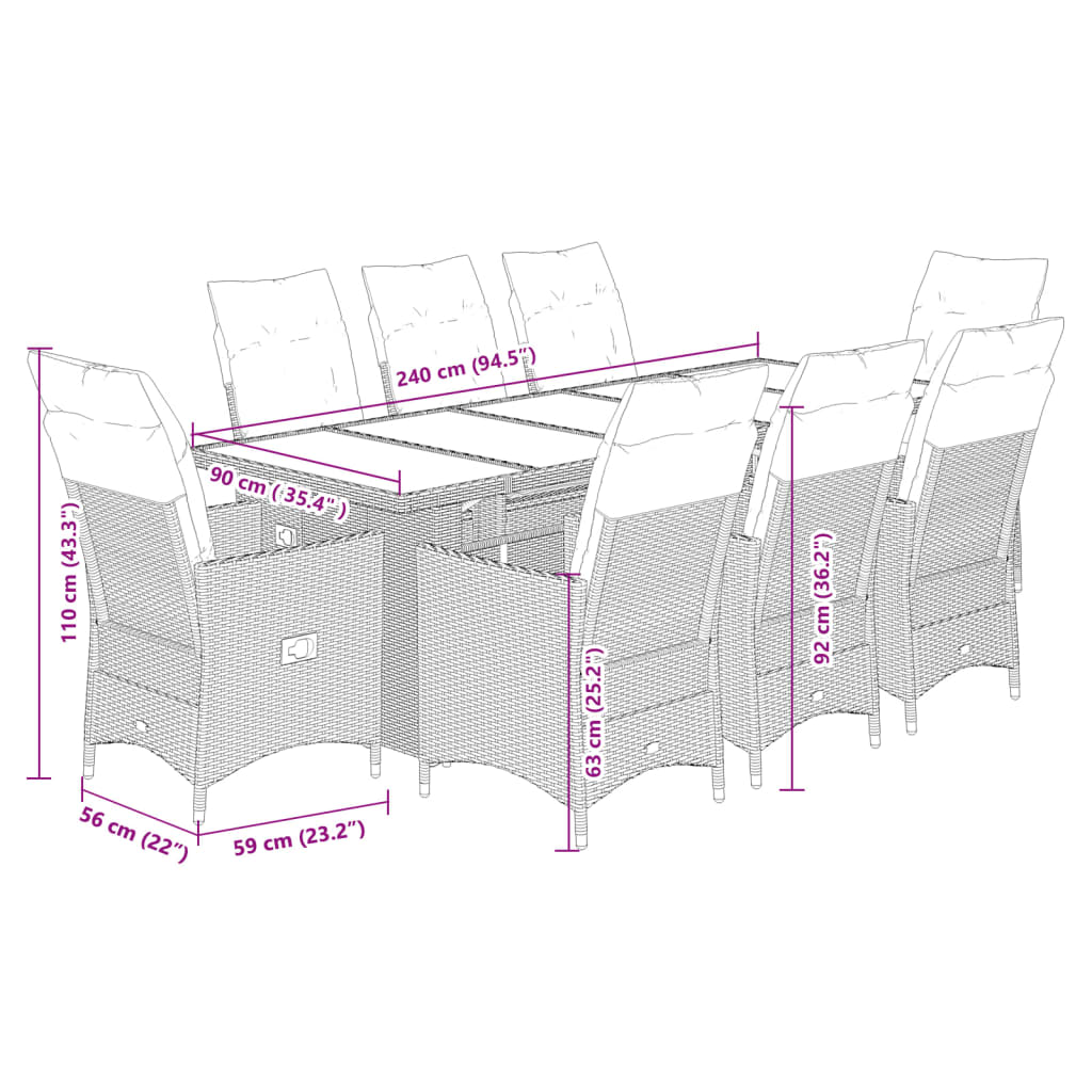 9Dílný Zahradní Bistro Set S Poduškami Béžový Polyratan