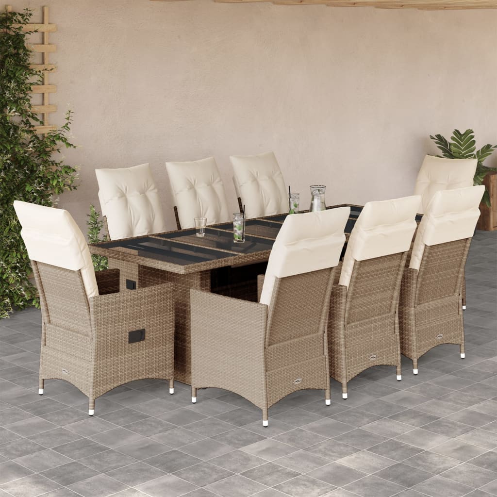 9Dílný Zahradní Bistro Set S Poduškami Béžový Polyratan