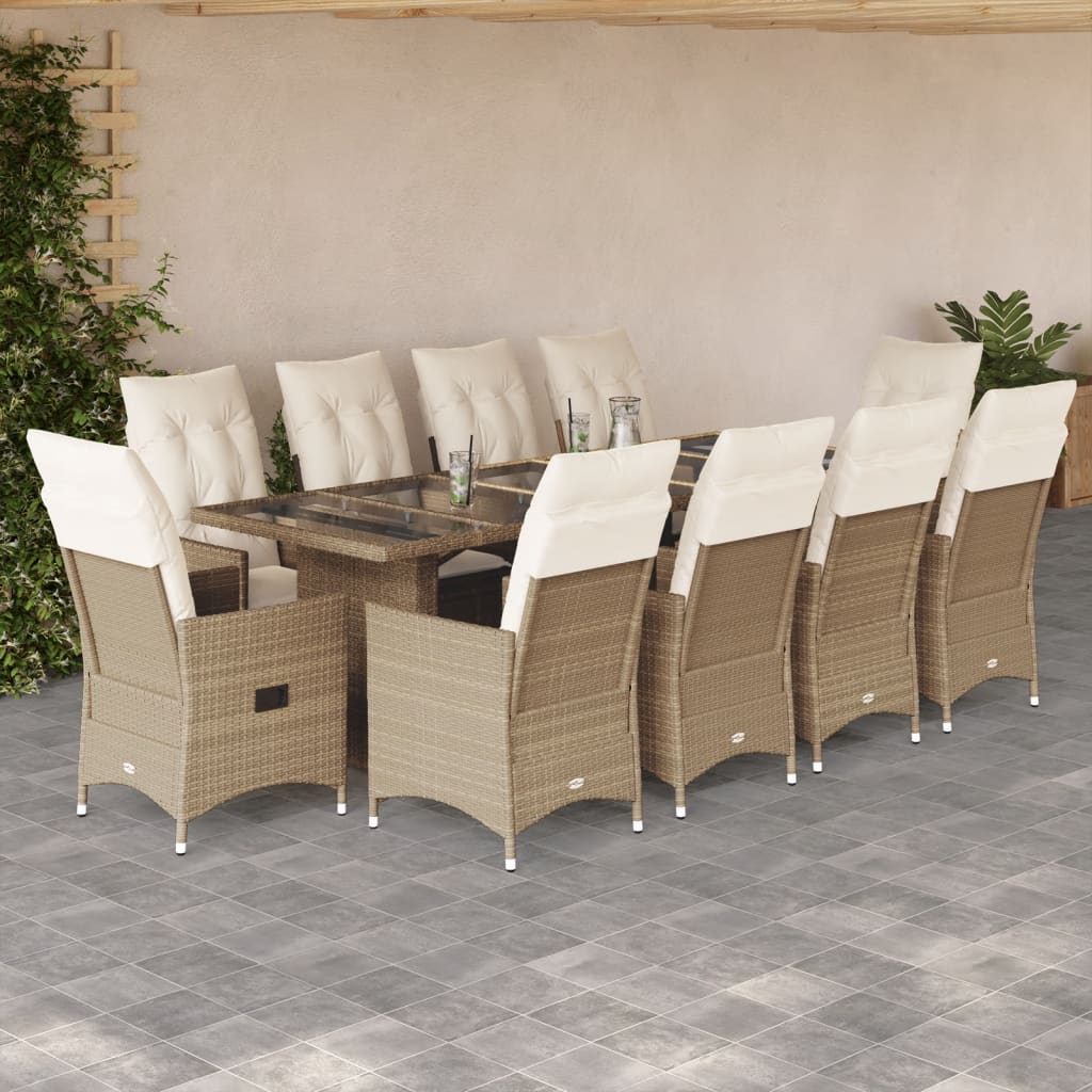 11Dílný Zahradní Bistro Set S Poduškami Béžový Polyratan