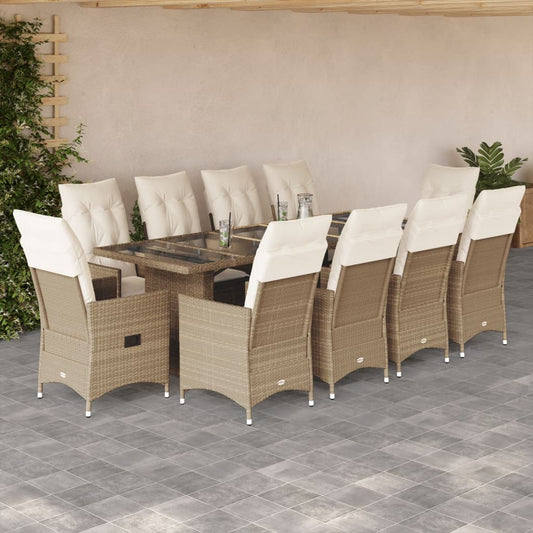 11Dílný Zahradní Bistro Set S Poduškami Béžový Polyratan