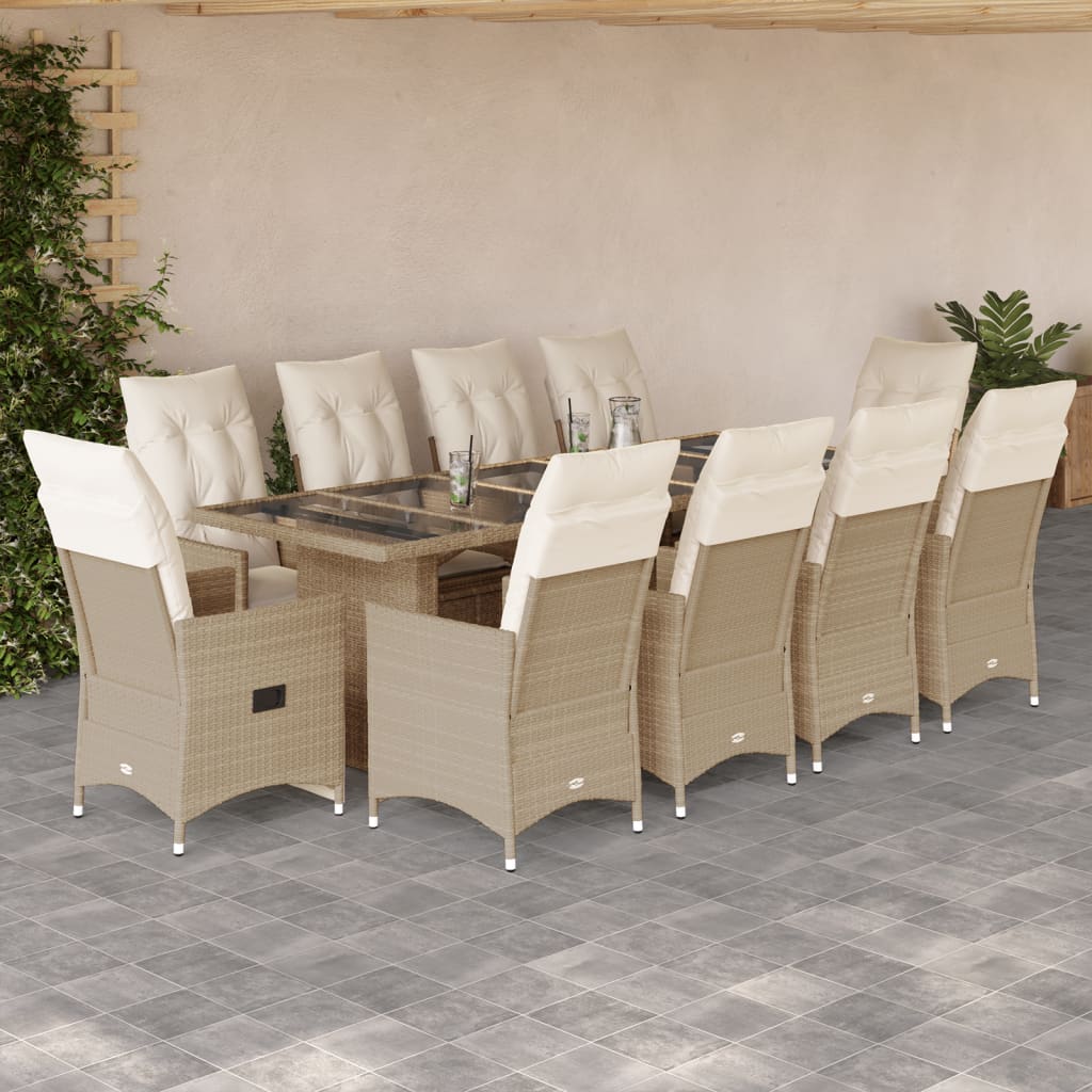 11Dílný Zahradní Bistro Set S Poduškami Béžový Polyratan
