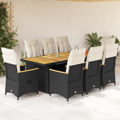 11Dílný Zahradní Bistro Set S Poduškami Černý Polyratan