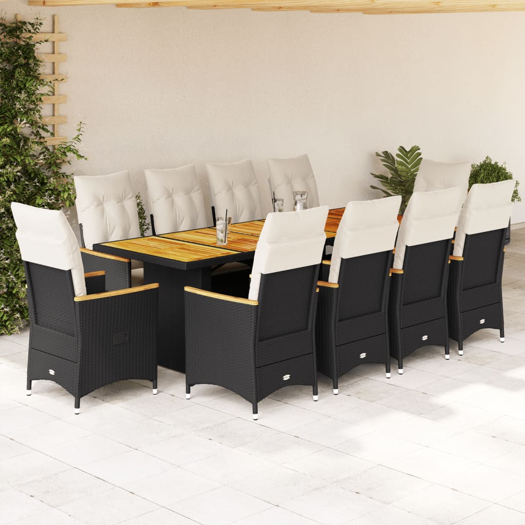 11Dílný Zahradní Bistro Set S Poduškami Černý Polyratan
