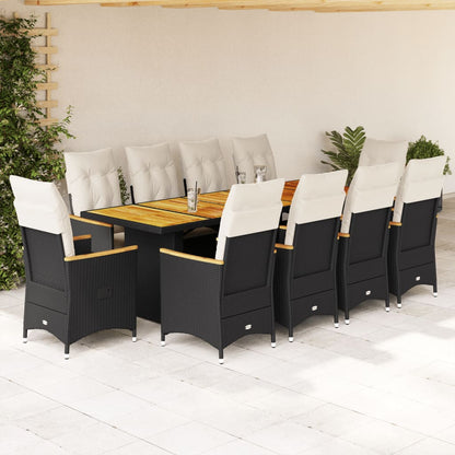 11Dílný Zahradní Bistro Set S Poduškami Černý Polyratan