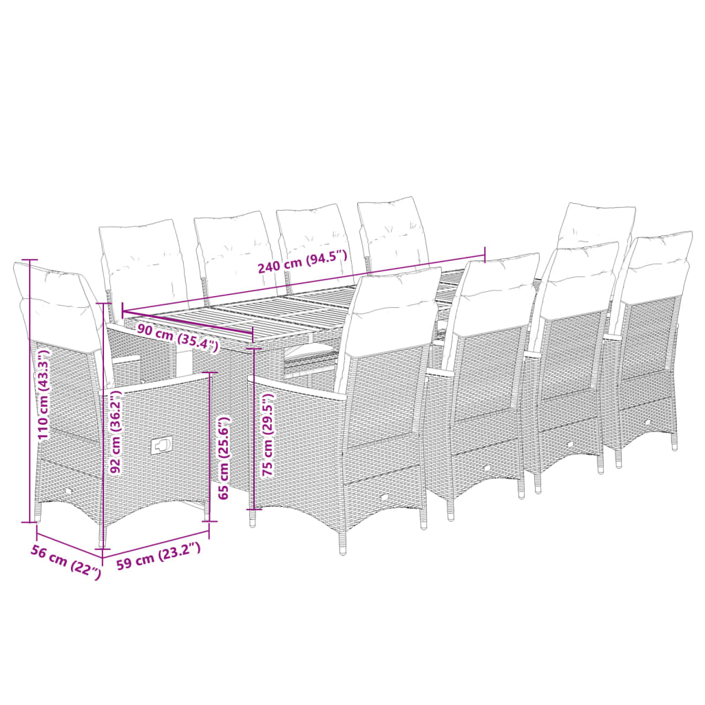 11Dílný Zahradní Bistro Set S Poduškami Černý Polyratan