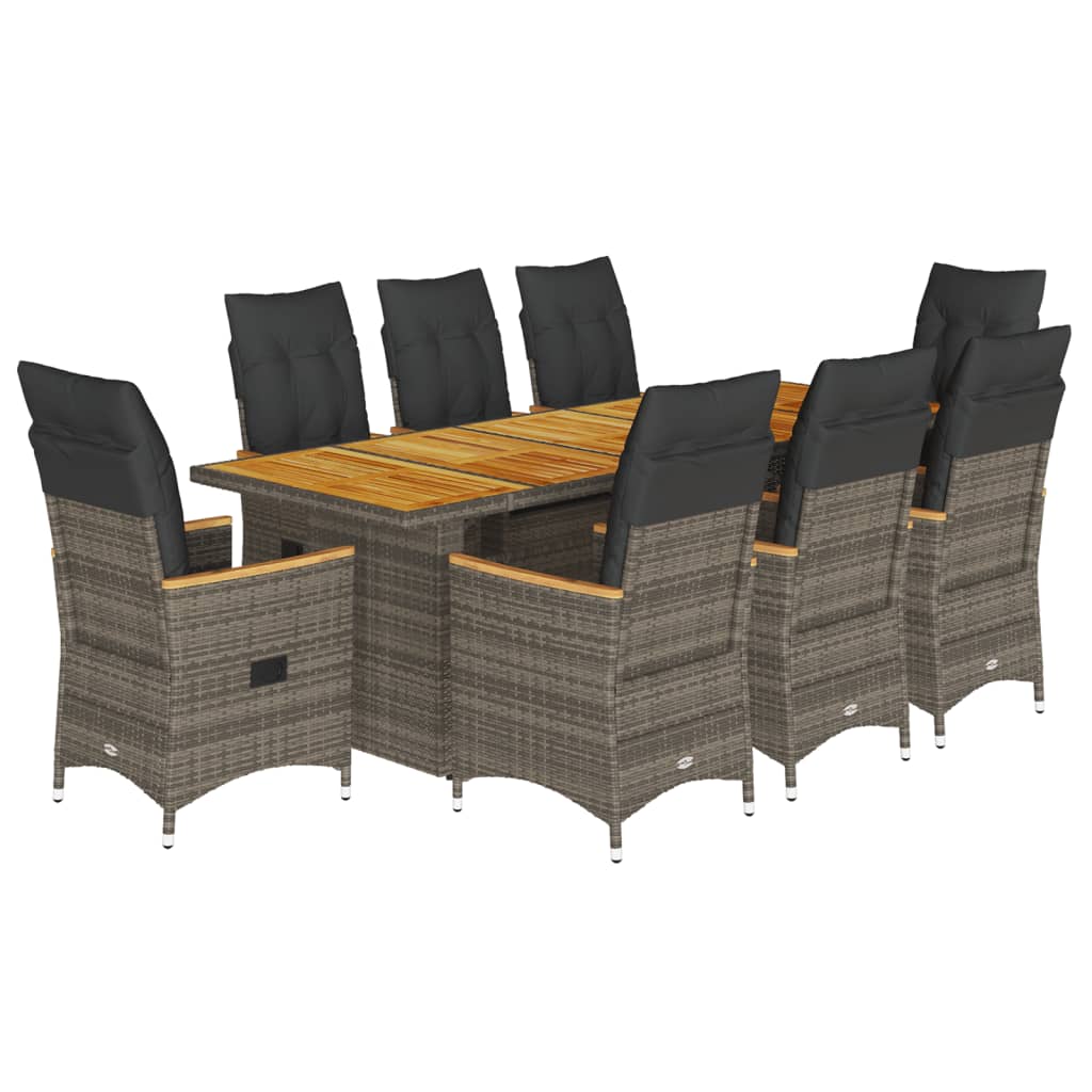 9Dílný Zahradní Bistro Set S Poduškami Šedý Polyratan