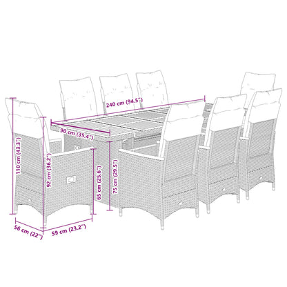 9Dílný Zahradní Bistro Set S Poduškami Šedý Polyratan