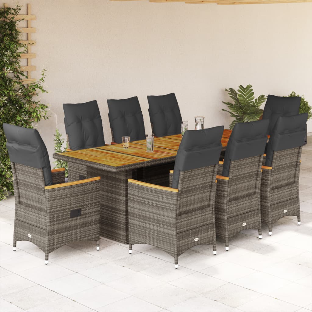 9Dílný Zahradní Bistro Set S Poduškami Šedý Polyratan