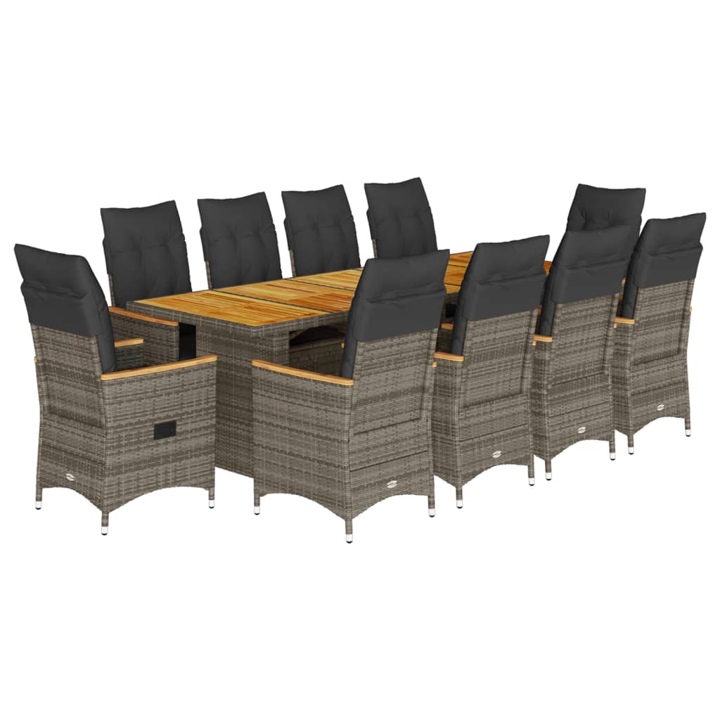 11Dílný Zahradní Bistro Set S Poduškami Šedý Polyratan