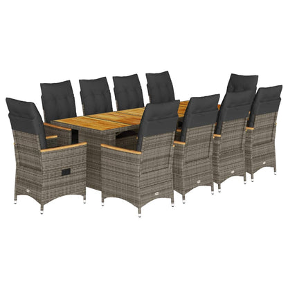 11Dílný Zahradní Bistro Set S Poduškami Šedý Polyratan