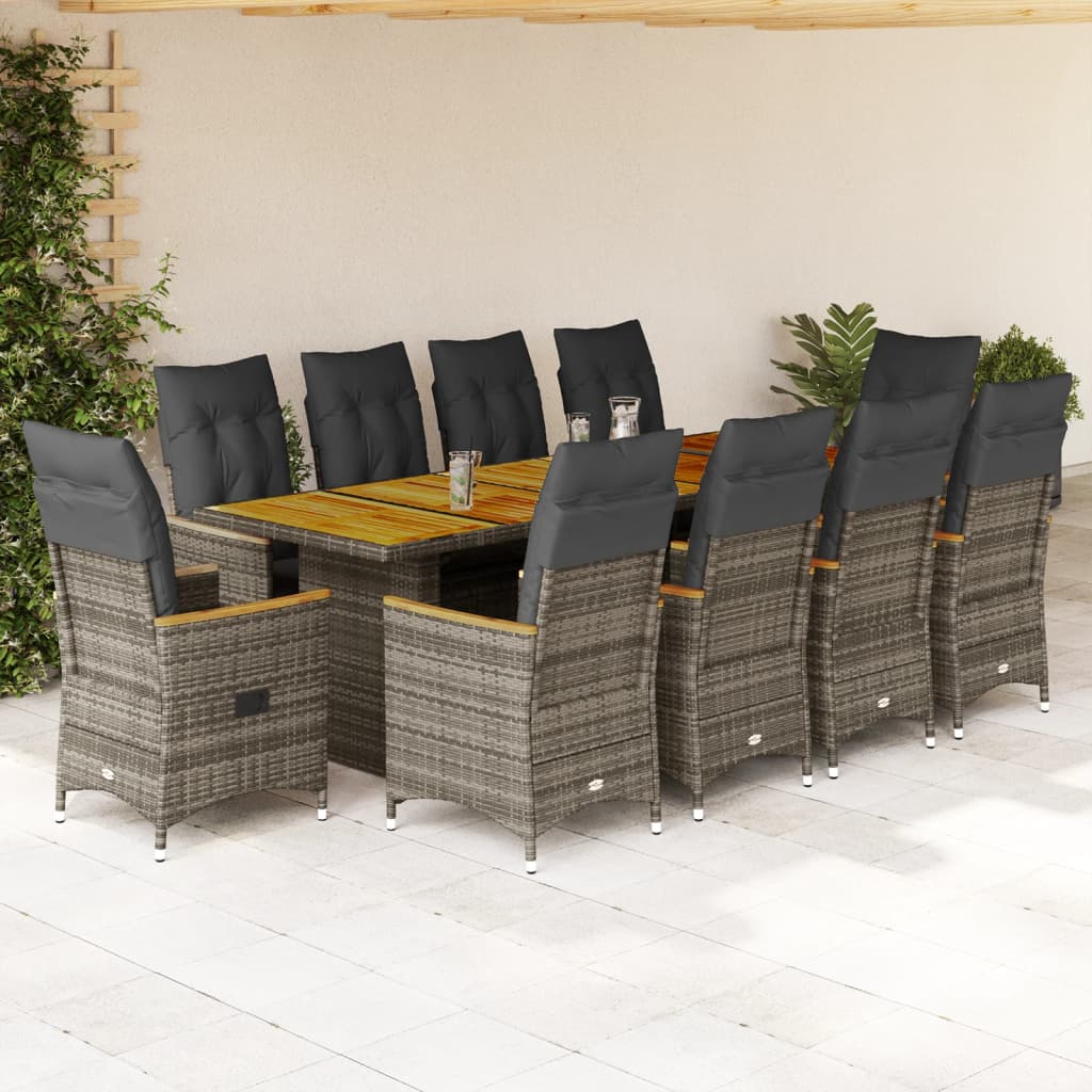 11Dílný Zahradní Bistro Set S Poduškami Šedý Polyratan