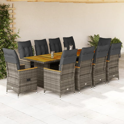 11Dílný Zahradní Bistro Set S Poduškami Šedý Polyratan