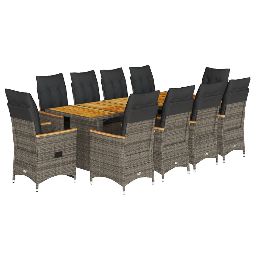 11Dílný Zahradní Bistro Set S Poduškami Šedý Polyratan