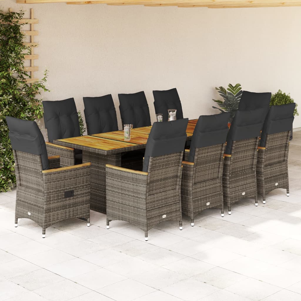 11Dílný Zahradní Bistro Set S Poduškami Šedý Polyratan