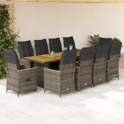 11Dílný Zahradní Bistro Set S Poduškami Šedý Polyratan