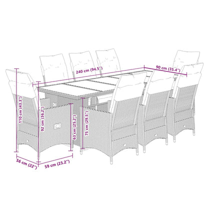 9Dílný Zahradní Bistro Set S Poduškami Černý Polyratan